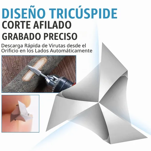 Vista 2 de Herramientas de tallado de madera para herramienta giratoria, juego de 5 brocas de carpintería HSS, juego de brocas de grabado para artesanías