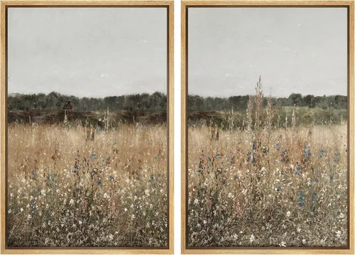 Vista 137 de Ashbrook - Set de arte de pared en lienzo enmarcado, tonos orgánicos de la tierra en beige y marrón con ilustraciones de trazos circulares, arte