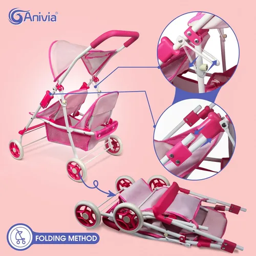 Vista 3 de Colección de muñecas Anivia, cochecito de muñeca con diseño de corazón, regalos para niños pequeños y niñas, cochecito de muñeca plegable