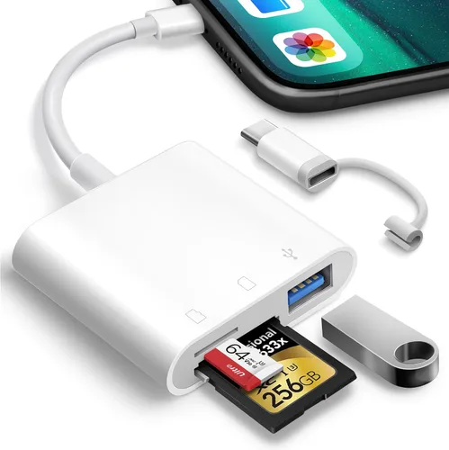 Vista 7 de Lector de tarjetas SD para iPhone iPad, Oyuiasle visor de tarjeta SD digital para cámara de vigilancia con ranura dual para MicroSD/SD, adaptador