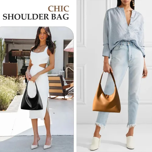 Vista 2 de Bolsos de hombro Crescent retro Y2k 90s Hobo bolsos pequeños de piel sintética para axilas, bolsos de mano de moda 2024