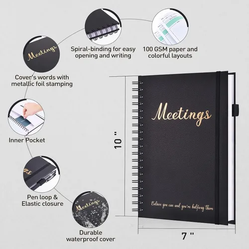 Vista 5 de JUBTIC Cuaderno de reuniones para el trabajo con artículos de acción, cuadernos de trabajo para tomar notas y organizador de agendas, el suministro