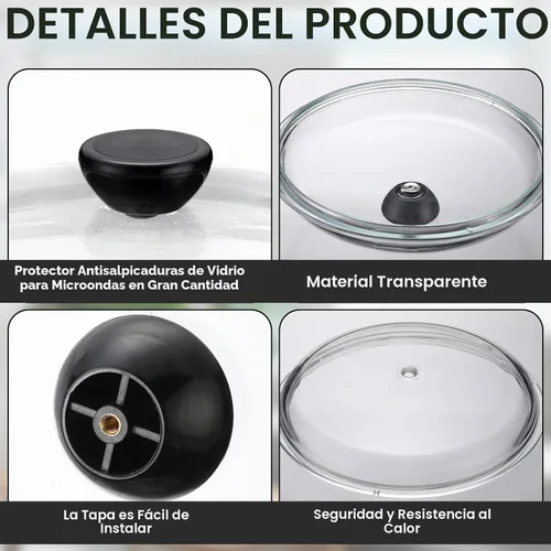 Vista 4 de LemonRoad Paquete de 3 cubiertas de vidrio para salpicaduras de microondas de 10 pulgadas para alimentos, cubierta de utensilios de cocina de vidrio