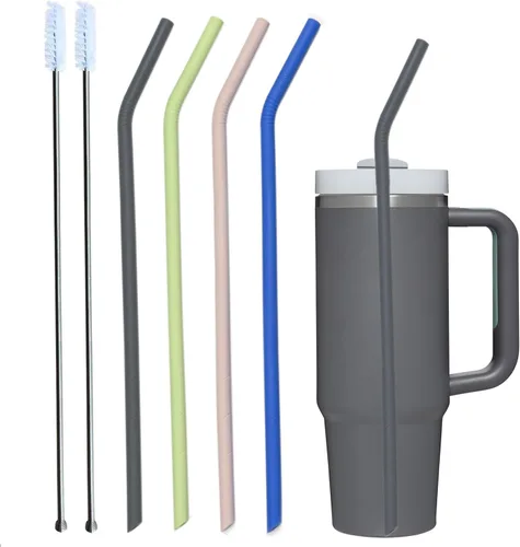 Vista 9 de Pajitas rectas de silicona reutilizables extra largas de 12 pulgadas para vaso extra alto de 40 onzas, botella licuadora de 32 onzas Nutribullet