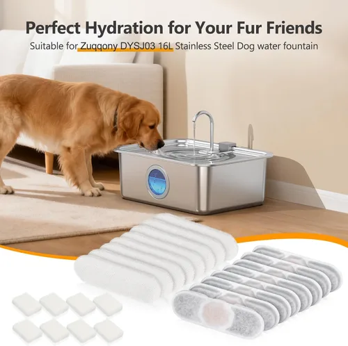 Vista 5 de 8 juegos de filtro de fuente de repuesto para Zuqqony DYSJ03 16L/4.2 galones de acero inoxidable grande fuente de agua para perros grandes o hogar