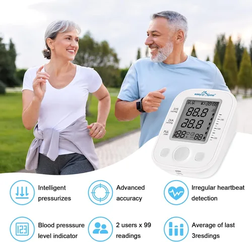 Vista 2 de Easy@Home Monitor digital de presión arterial superior del brazo con indicador de frecuencia de pulso, máquina de presión arterial automática