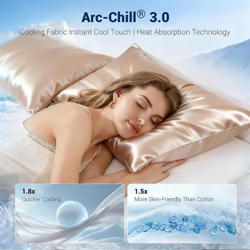 Vista 2 de LUXEAR Fundas de almohada refrescantes para durmientes acalorados, Arc-Chill Q-Max de doble cara mejorada > 0.5 Funda de almohada de satén