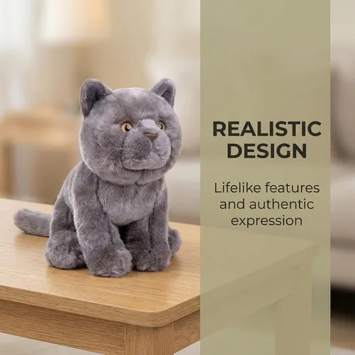 Vista 4 de Gato corto británico de peluche, gato gris de peluche de 11 pulgadas, juguete suave para niños (gato británico de pelo corto 2)