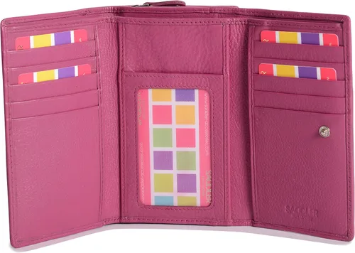 Vista 3 de SADDLER Cartera de cuero de lujo triple pliegue con protección RFID para mujer, con monedero con cremallera, tarjetero de crédito múltiple