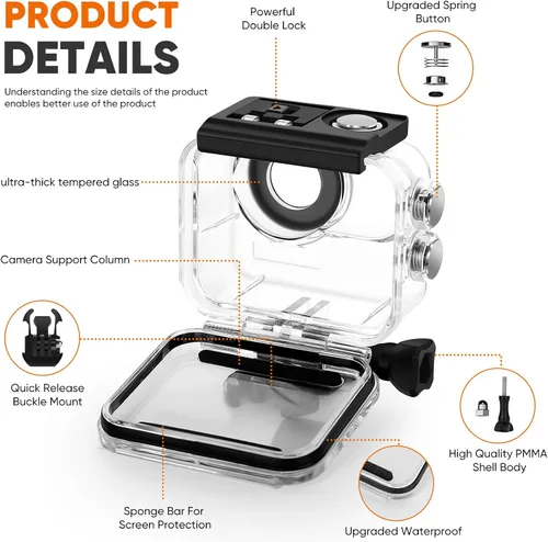 Vista 4 de Funda impermeable y agarre flotante compatible con Insta360 GO 3, carcasa protectora de buceo subacuático con accesorios de soporte