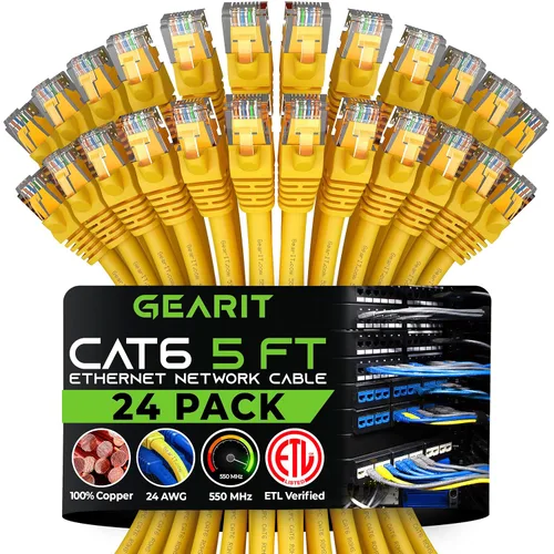 Vista 53 de GEARit Paquete de 24 cables Ethernet Cat6 de 0.5 pies Cable de conexión de red RJ45, conectores chapados en oro sin enganches de 10 Gbps, cable