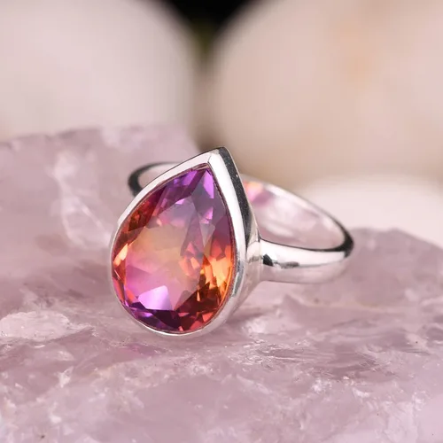 Vista 29 de PANOPLY Bio Pink Doublet Quartz Solid 925 Sterling Silver Ring for Women