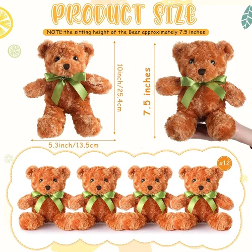 Vista 2 de Hungdao 12 piezas de osos a granel, animales de peluche de 10 pulgadas, lindos animales de peluche suaves con lazos verdes para baby shower, fiesta