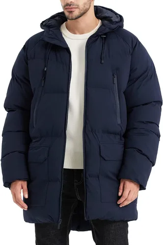 Vista 10 de Abrigo largo de invierno con capucha para hombre, chaqueta acolchada cálida resistente al agua para clima frío, parka