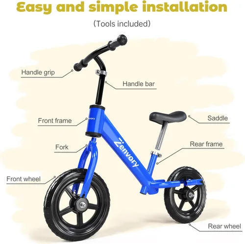 Vista 7 de Toddler Balance Bike Age 2-5, 12 Inches, Tool-Free Adjustable Azul