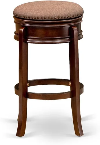 Vista 6 de East West Furniture AMS030-112 Amherst - Taburete moderno para mostrador – Forma redonda de piel sintética marrón tostado tapizado para encimera