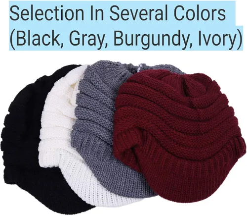 Vista 6 de FORBUSITE Gorro de punto cálido para mujer con diseño de cola de caballo para coleta, gorro B085