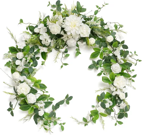 Vista 21 de Ling's moment Dusty Blue Artificial Flower Garland Wedding Arch 6 FT Azul polvoriento y azul marino