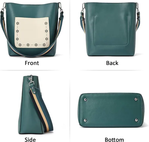 Vista 5 de BROMEN - Bolsa de mano de cuero para mujer, bolsa de hombro, bolsa bandolera