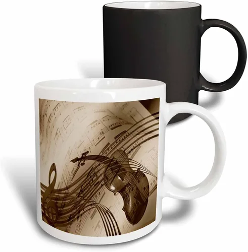 Vista 9 de 3dRose Image of abstract violin and sheet music in sepia tones 11oz Two-Tone Black Mug