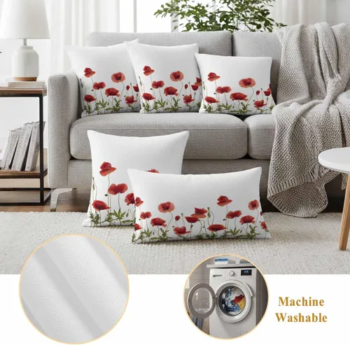 Vista 7 de Fundas de cojín impermeables con diseño de amapola roja en acuarela para exteriores, diseño de flores de jardín, paquete de 2 fundas de almohada