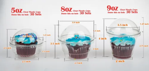 Vista 2 de Golden Apple, 5oz-30sets de vasos de plástico transparente para helado, tazas de postre, cuenco de aperitivos con tapas de cúpula sin agujero