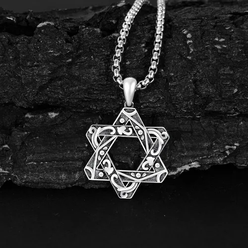 Vista 2 de Collar de estrella de David para hombre y mujer, plata de ley 925, colgante de estrella de David con cadena de caja de acero inoxidable de 22