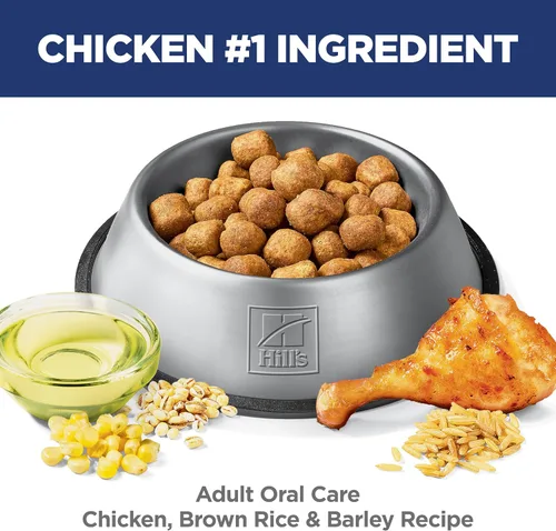 Vista 4 de Comida seca para perros de Hill´s Science Diet, cuidado bucal para adultos #1 recomendado por veterinarios, pollo, arroz integral y cebada, 28.5
