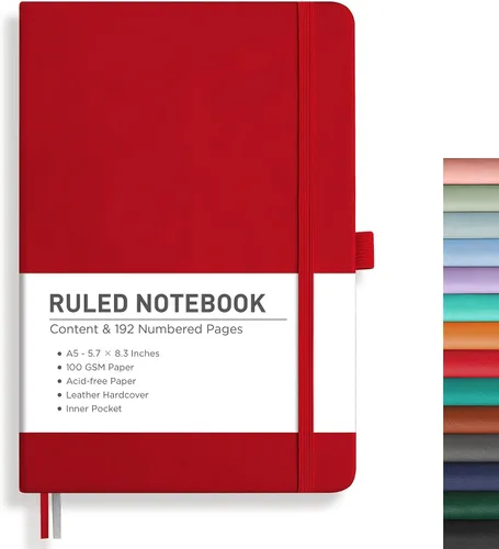 Vista 13 de RETTACY Cuaderno de diario con puntos y viñetas, 192 páginas, tamaño mediano A5 (5.7" x 8.3"), tapa dura de cuero, papel grueso de 100 gsm