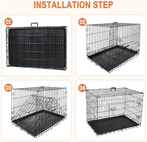 Vista 4 de Jaula de perro de doble puerta de 30/36/42 pulgadas plegable de alambre de metal con bandeja para perros pequeños/medianos/grandes, uso en viajes