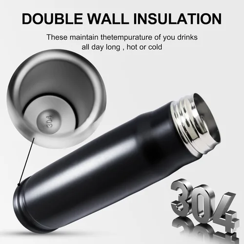 Vista 4 de Botella de agua con forma de bala de acero inoxidable 304, 17 onzas, 16.9 fl oz, doble pared aislada al vacío, taza de café aislada al vacío
