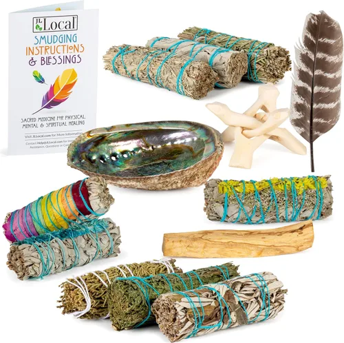 Vista 7 de Kit de 10 manchas – Salvia de flores, salvia blanca, salvia azul, yerba Santa, cedro, enebro y palitos de palo santo, abulón