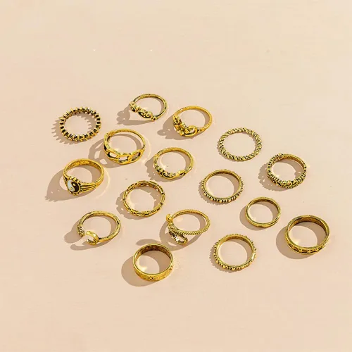 Vista 4 de Juego de 22 anillos dorados vintage para nudillos para mujer, anillos bohemios apilables, diseño hueco, ajustable, paquete de anillos para mujer