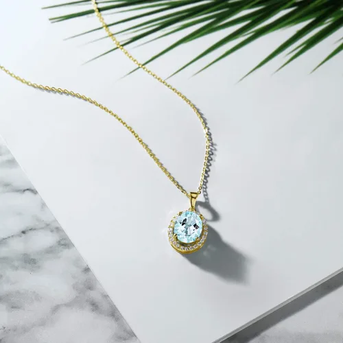 Vista 19 de Gem Stone King Collar con colgante de plata chapada en oro amarillo de 18 quilates de 0.433 x 0.354 in con piedra natal ovalada para mujer