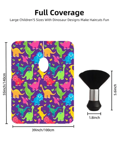 Vista 5 de Capa de peluquería para niños con cepillo quitapelusas para el cuello, capa profesional de salón para corte de cabello con cierre a presión