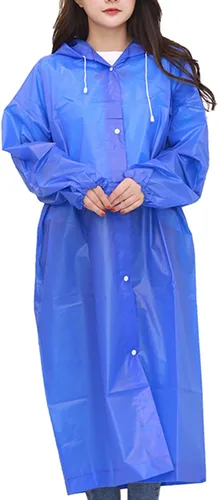 Vista 10 de RYNCO Poncho de lluvia transparente, unisex, portátil, reutilizable, transparente, con capucha, impermeable para adultos con mangas elásticas Celeste