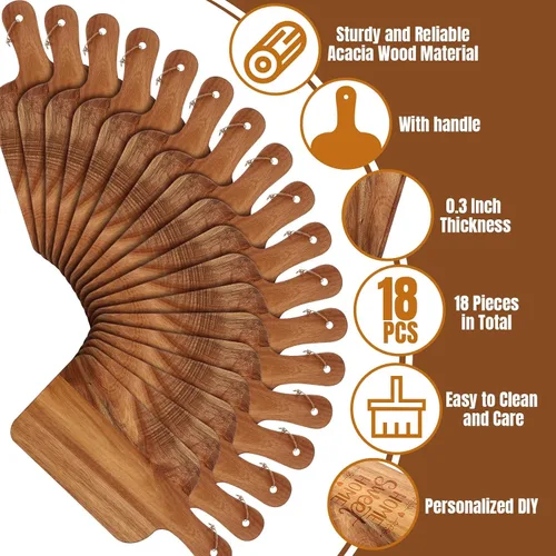 Vista 3 de Irenare Juego de 18 tablas de cortar lisas con asas, grabado láser, charcutería de madera, tabla de cortar para servir a granel para bricolaje