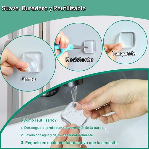 Vista 3 de Protector de pared para tope de puerta, protector de pared contra pomos de puerta, resistente, autoadhesivo, suave y transparente, lavable