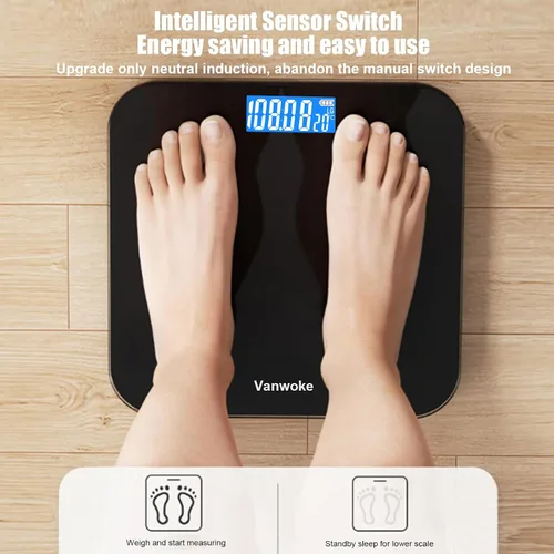 Vista 2 de Báscula inteligente para peso corporal, báscula de baño digital con indicación de temperatura, diseño de esquina, báscula de peso corporal altamente