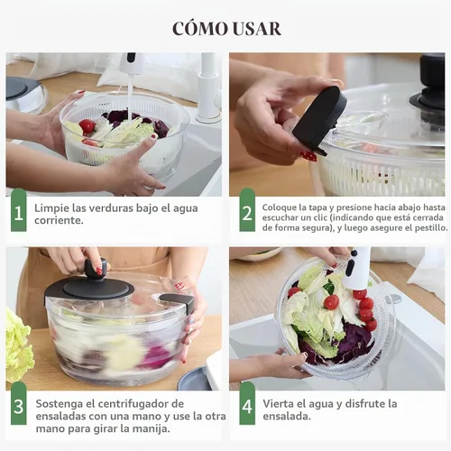 Vista 5 de Molinillo de ensalada mediano de 4.2 cuartos de galón, lavadora de verduras 4.23Qt