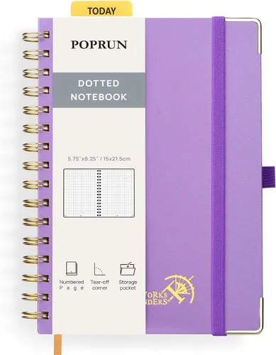 Vista 31 de POPRUN - Cuaderno de notas con espiral y puntos, diario A5 de 5.75" x 8.25", papel grueso de 120 gsm, 141 páginas numeradas, tapa dura para hombres