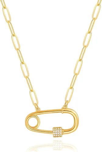 Vista 14 de Aobei Pearl Collar chapado en oro de 18 quilates con dije de cruz de corazón, corazón, estrella, león, mal de ojo, amor, medallón, clip de papel