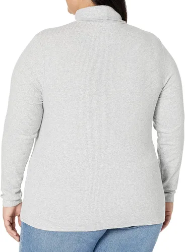 Vista 7 de Tienda Essentials Camiseta de cuello alto de punto acanalado de manga larga para mujer (disponible en tallas grandes), paquete de 2