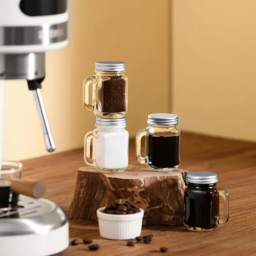 Vista 5 de Kingrol Paquete de 16 vasos de chupito de 2 onzas con tapas, tarros de vidrio para bebidas, postres, velas, manualidades