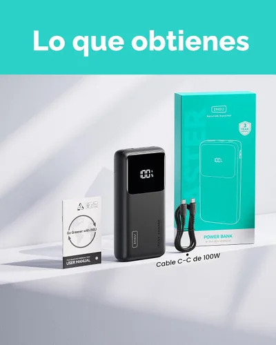 Vista 6 de INIU Power Bank, 25000mAh 100W USB C Cargador portátil para laptop, paquete de batería de 3 salidas con carga rápida PD QC, cargador de viaje