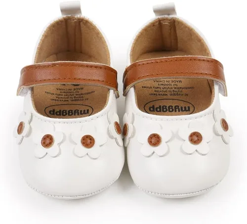 Vista 7 de Myleleya Zapatos planos Mary Jane para bebés y niñas con lazo y flores, vestido de princesa, para boda, zapatos de ballet antideslizantes para niños