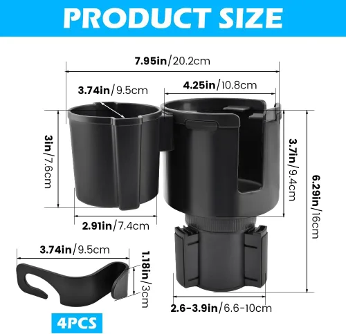 Vista 7 de Expansor de portavasos de automóvil 2 en 1, adaptador extensor ajustable para automóvil con base antideslizante, extensor de portavasos antiderrames