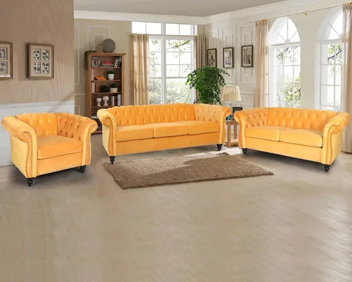 Vista 21 de RARZOE Chesterfield - Juego de sofá biplaza, beige, espuma, 1+2 plazas, 67 pulgadas de ancho x 32 pulgadas de profundidad x 27 pulgadas de alto