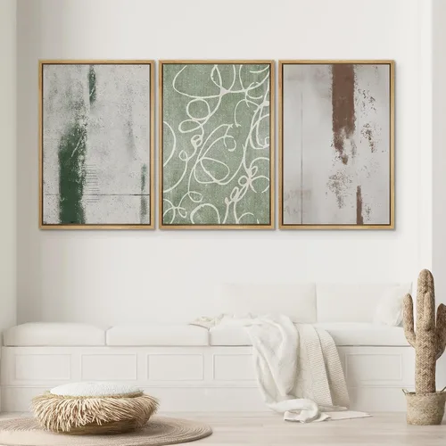 Vista 465 de SIGNWIN Lienzo enmarcado para pared, juego de arte neutro de bosque brumoso, ilustraciones en tono tierra, arte moderno, decorativo, bohemio