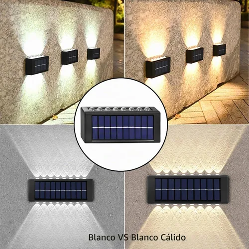 Vista 9 de ASLIDECOR 16 luces LED solares de pared, paquete de 2 luces solares blancas cálidas impermeables para cerca, iluminación solar negra para cubierta